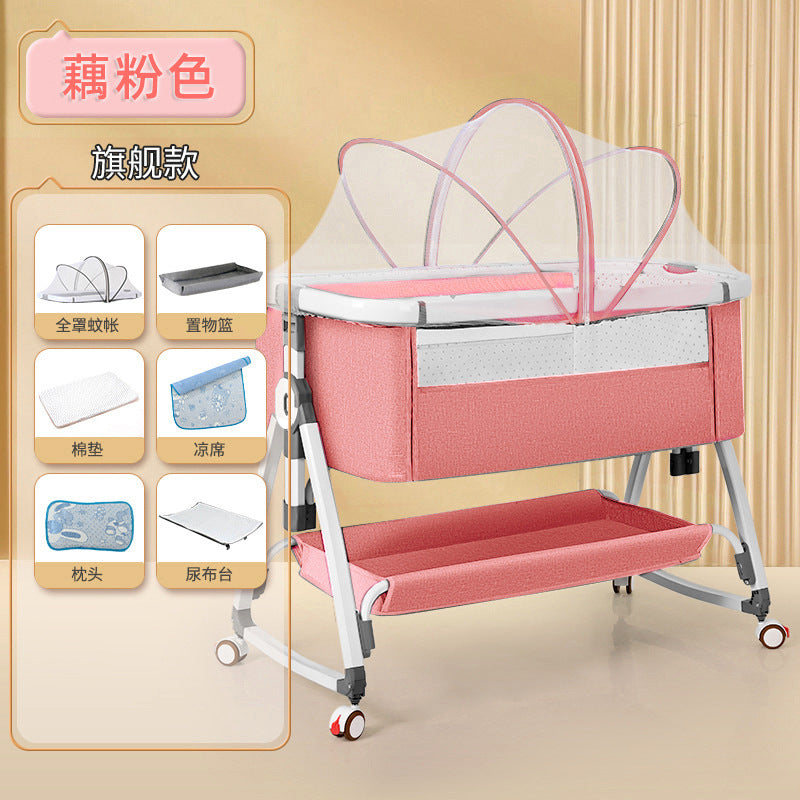 Aluminum alloy baby crib convertible to big bed, multifunctional portable folding children's bed, newborn baby bed, cradle