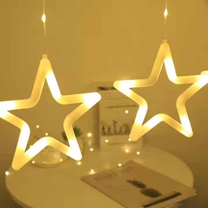 Cross-border  LED leather line pentagram curtain light waterproof star flashing light Christmas decoration star curtain light