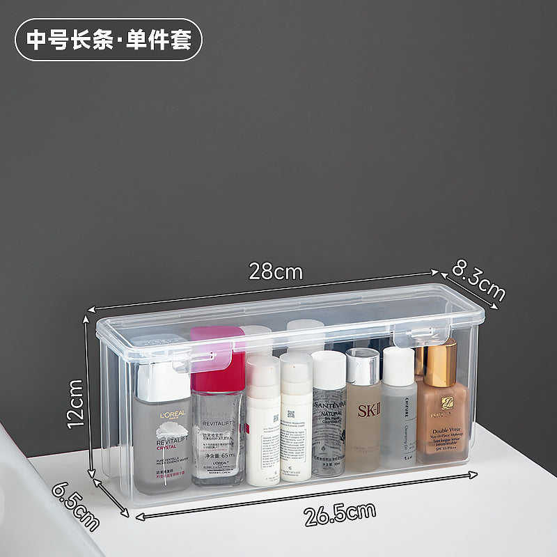 Long plastic washing powder storage box with lid, flip cover storage box, transparent mirror cabinet storage, rectangular storage box.