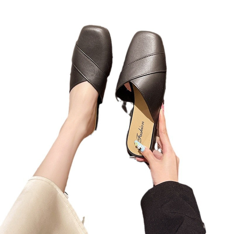 Lazy flatseasiest for match toe soft bottom slippers for women 2025new arrivalfashionfrenchoutwear square toe sandals for women