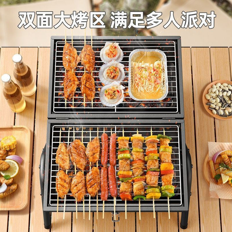 Small portable outdoor bbq grill with collapsible chimney, charcoal camping bbq grill for outdoor cooking and barbecuing