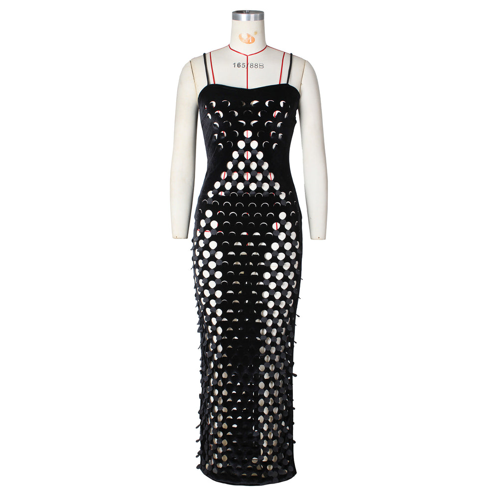 new fashion women's sexy socialite party gold velvet distressed ripped bodycon cami maxi dress