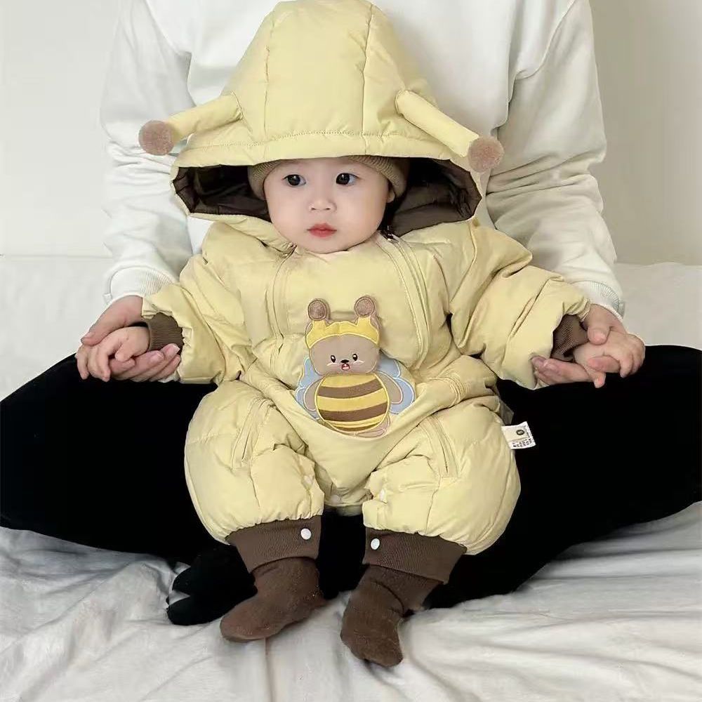 Winter romper jumpsuit super cute clothes thickened baby warm cartoon winter outfit infant onesie outing wear fleece-lined