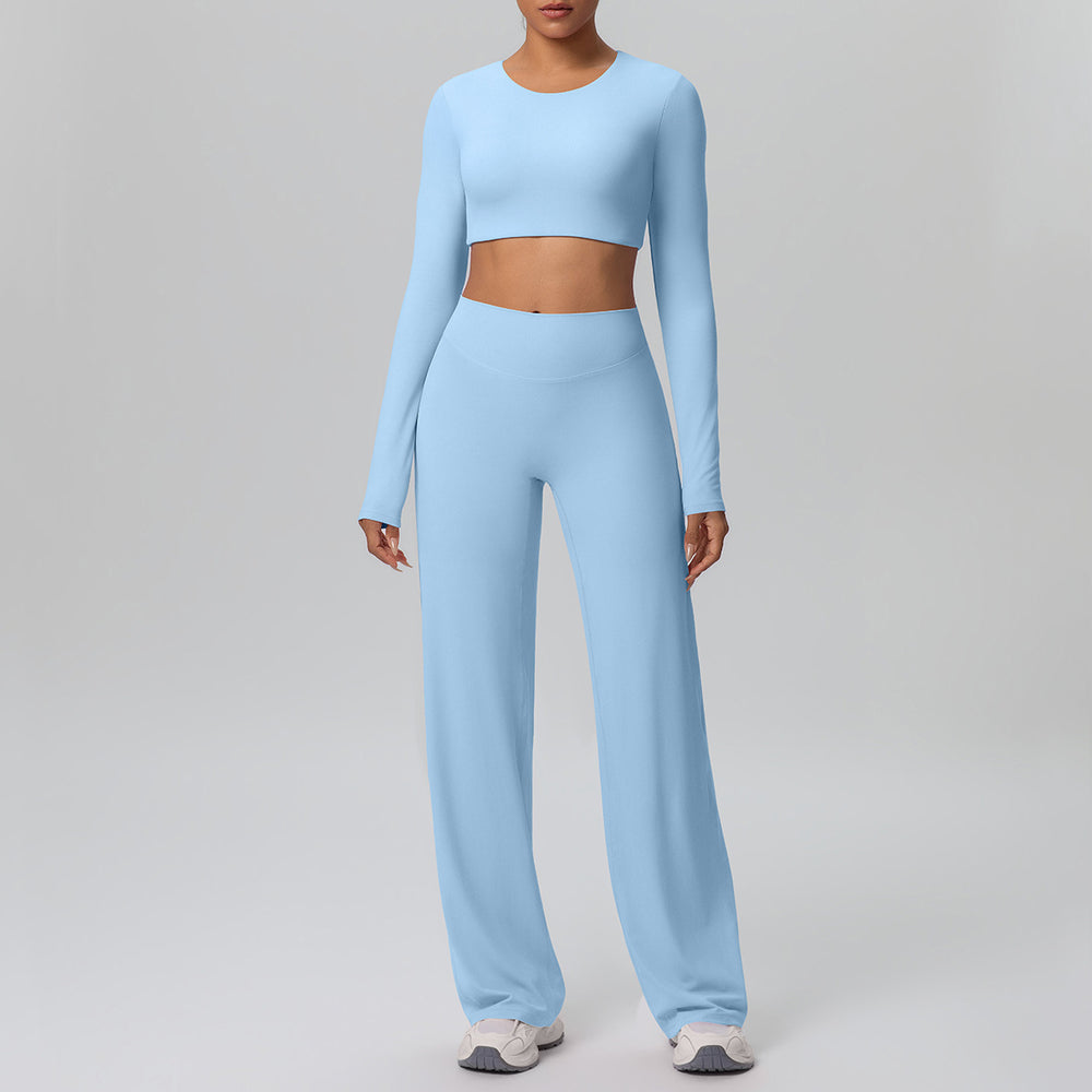 New arrival: solid color double-sided brushed microfiber seamless wide-leg activewear set - perfect for running, yoga, and fitness
