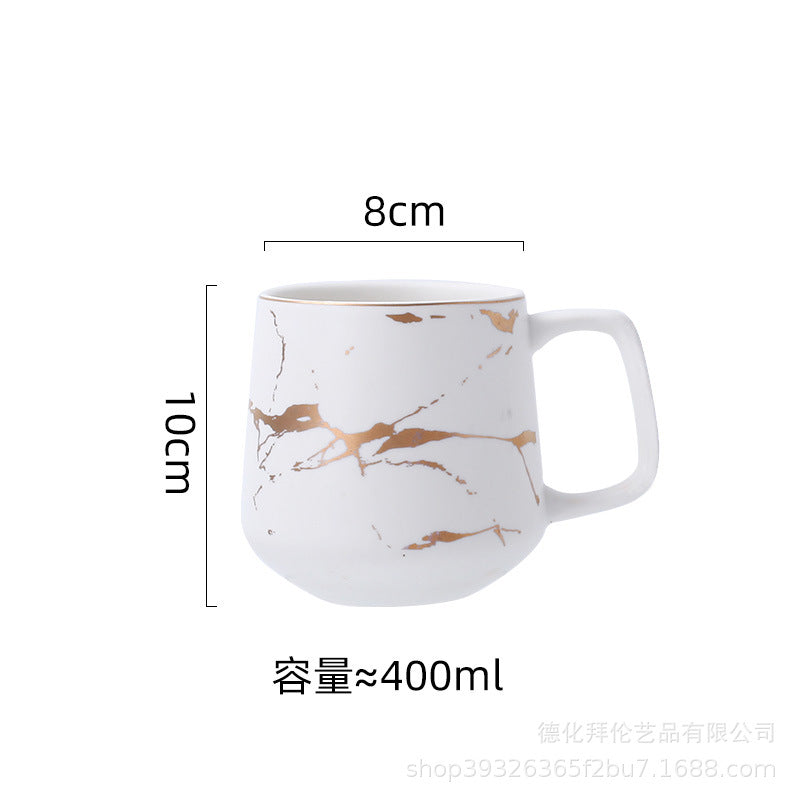 Minimalist ins style mug with lid and spoon - large capacity, nordic design, gold trim ceramic mug - wholesale for couples' gifts