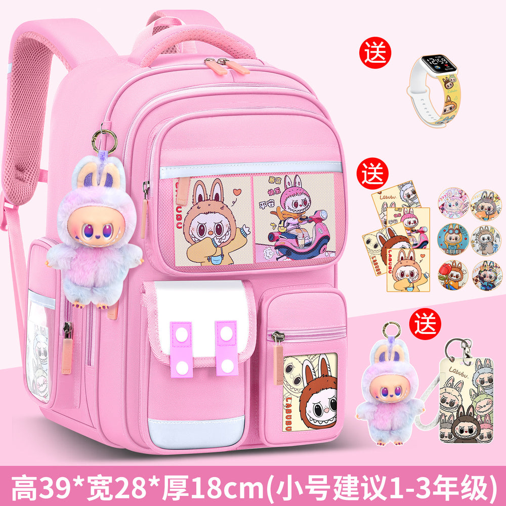2026 new labubu backpack for girls, elementary school students grades 1-6, boys' lightweight kids' backpack, spine protection, and weight reduction