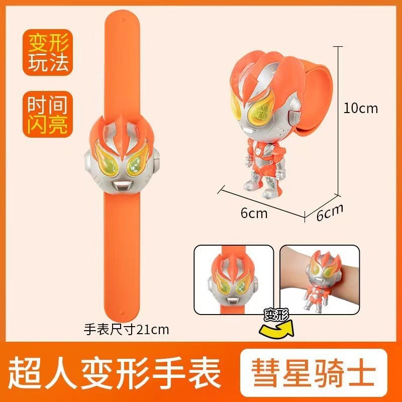 Superhero kids transforming watch toy - light-up baby boy transformer electronic cartoon snap-on watch toy