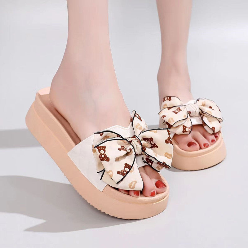 【platform sole】bowknot slippers women's summer outdoor wear 2024 new fairy style fashion non-slip sandals