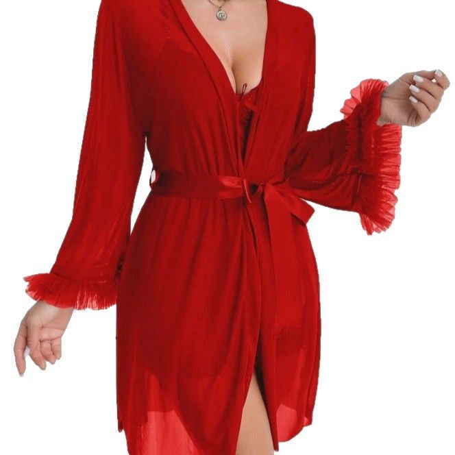 autumn and winter women's sexy intimates nightgown cross-border sexy lace see-through temptation nightgown lace suspender suit
