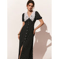 Amazon european style retro casual elegant polka dot pattern puff sleeve single-breasted elegant long dress