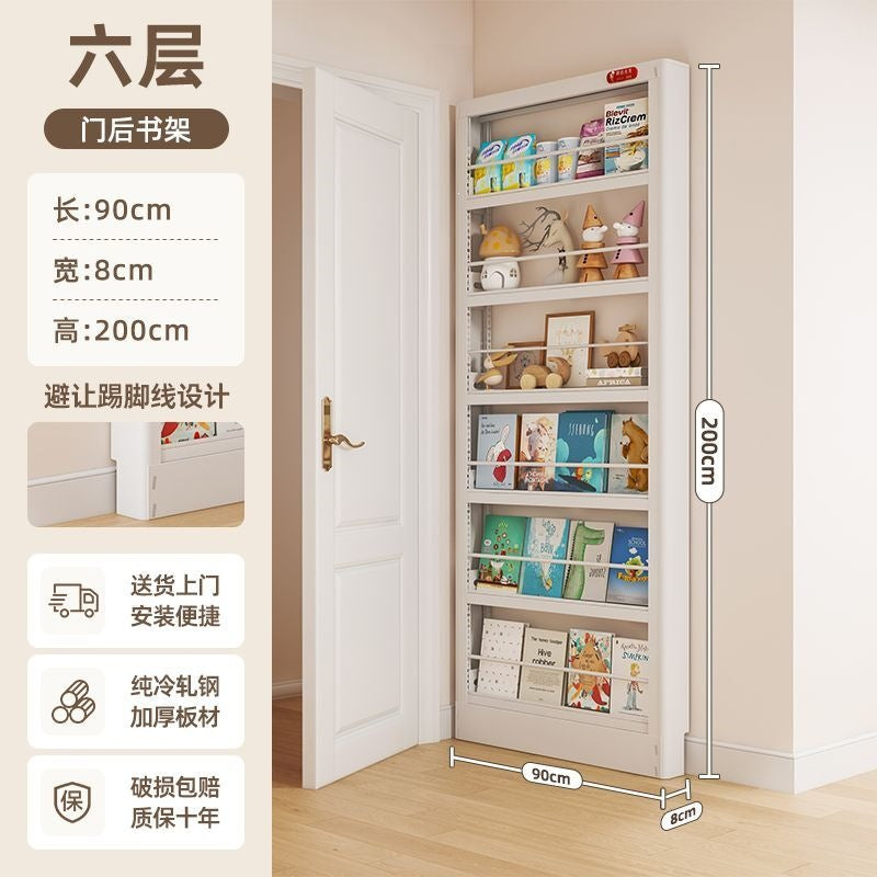 Behind-the-door bookshelf, ultra-slim over-the-door organizer, steel kids' storage rack for picture books, home wall bookshelf