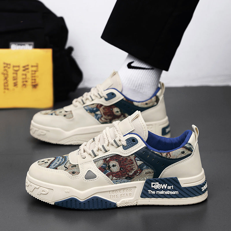 Men's winter breathable versatile casual designer sneakers - unique skate shoes for teens, thick-soled height-increasing canvas trendy footwear
