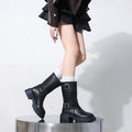 Trendy chunky heel mid-calf boots for women - 2025 summer/autumn new collection: round toe, fashion belt detail, and chunky heel design