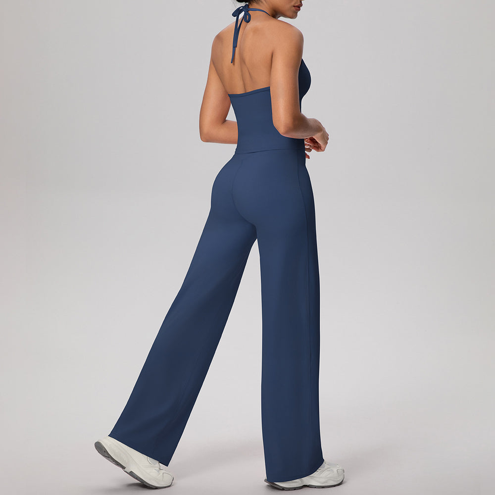 pure color brushed beautiful back tight strap halterhigh waist yoga suit sports running fitness two-piece set