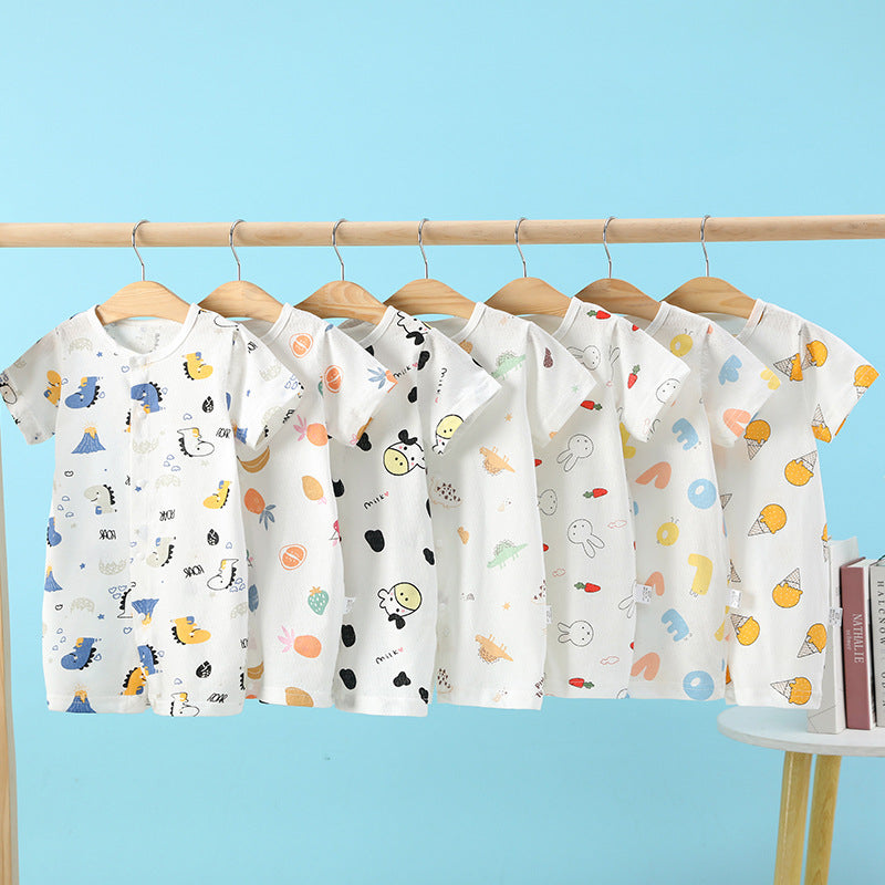 Baby pure cotton baby onesie short-sleeved kids romper summer crawler suit 0-2 years old newborn pajamas outwear suit