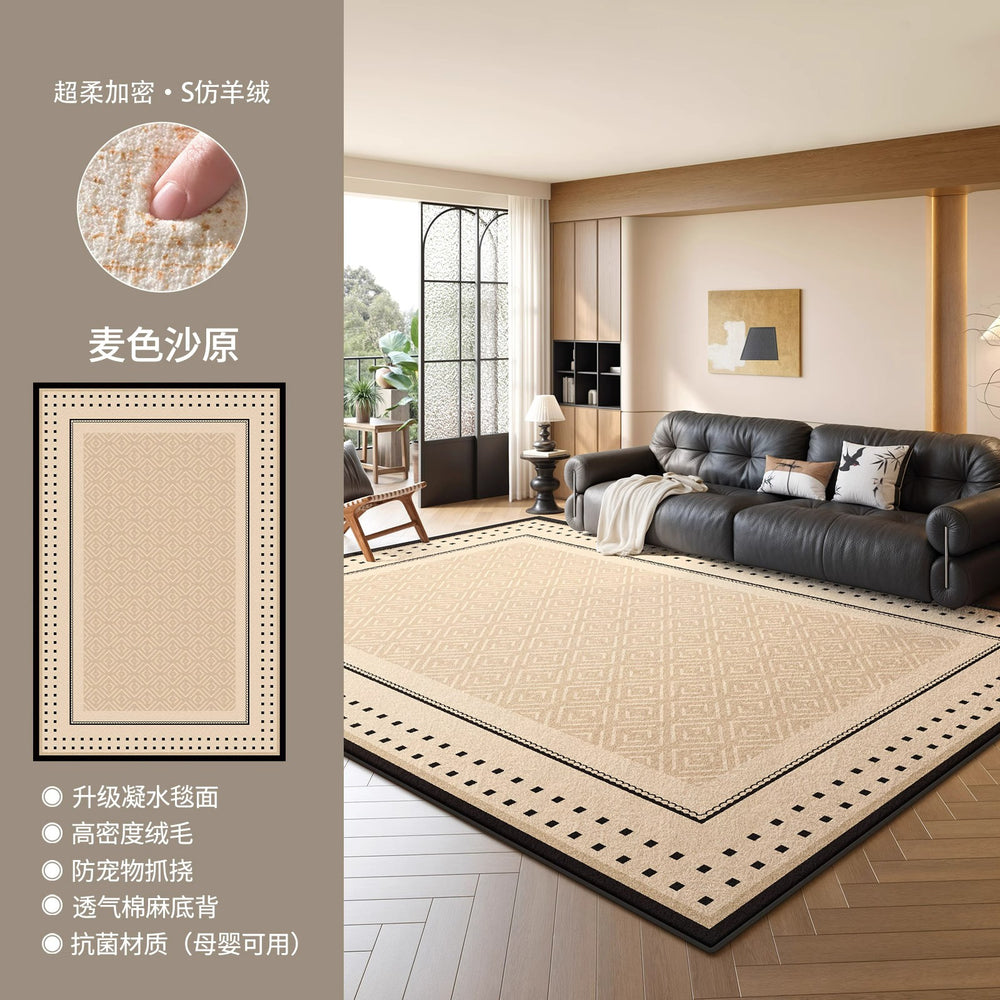 Distributed living room rug: waterproof, stain-resistant, retro style, new bedroom design, easy to clean, sofa coffee table blanket, light luxury, high-end