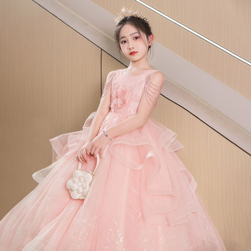 Girls' formal dresses: high-end elegance for runway, piano recital, host, performance, and children's day events - new  collection with tulle skirts