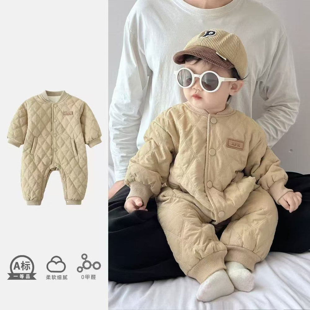 Super cute baby romper - winter fleece-lined bodysuit for newborn boys, perfect for crawling and outdoor wear