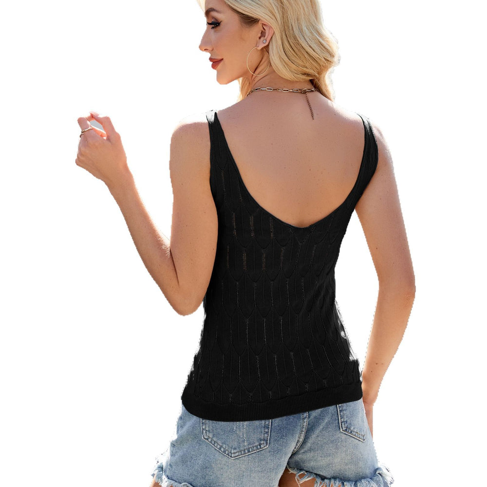 European and american cross-border women's summer fashion: new solid color v-neck hollow-out sexy knitted tank top for  and