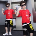 Boys' clothing set:  new kids' boys' sports short-sleeve two-piece outfit - trendy letter print for mid-to-large children