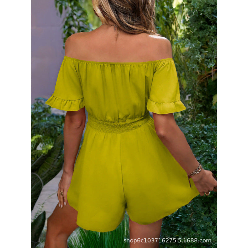 women's fashion:  summer new arrival - off-the-shoulder jumpsuit with ruffle trim