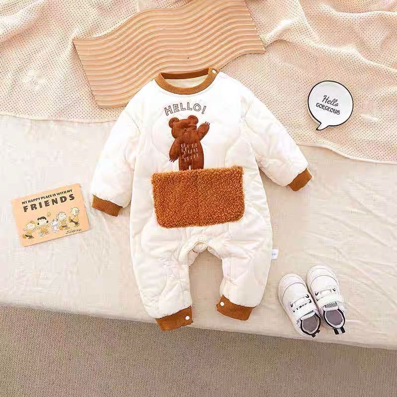 Newborn baby autumn/winter quilted romper, long-sleeved outfit for baby boys and girls, winter pullover crawling suit, onesie