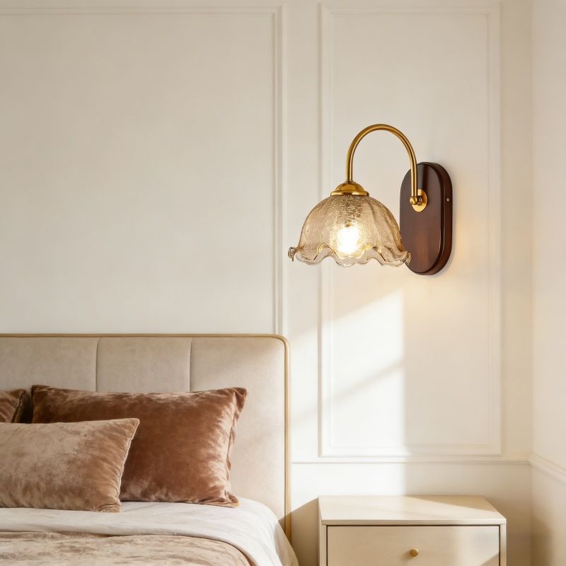 Nordic glass american brass lamp cup old corridor study wooden b&b japanese style retro bedroom bedside wall lamp