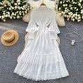 French style women's dress: court-inspired, slim-fit, hollow-out lace panel, flowy maxi dress for vacation
