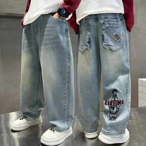 Kids' boys' autumn pants  new long pants mid-to-large children's jeans boys' trousers spring and autumn street style