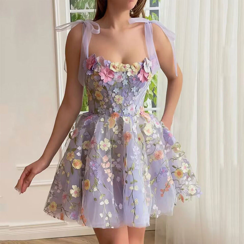 direct-to-consumer fashionable european and american cross-border  women's clothing: sexy, bodycon, embroidered floral cami dress