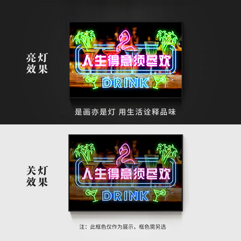Bar wall decoration painting clear led neon lights luminous characters hanging paintings BBQ shop KTV box pub with lights painting