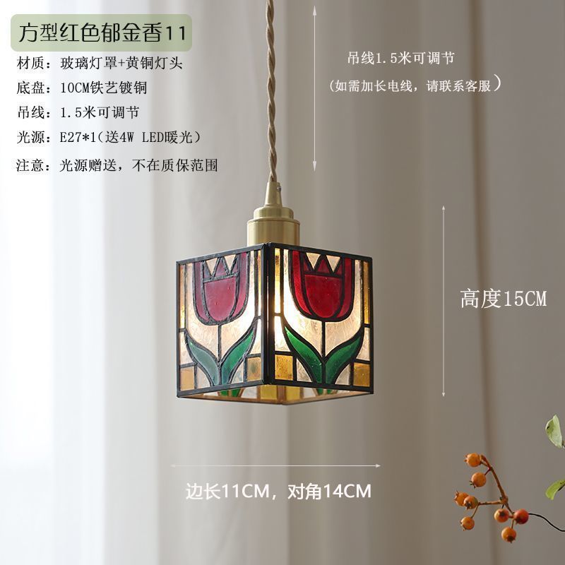 Vintage brass hand-soldered lamp, american style bedside aisle restaurant cafe stained glass pendant light
