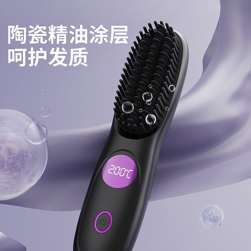 New cross-border lcd wireless hair straightening comb, rechargeable ceramic electronic comb, mini hair straightener, portable and gentle on hair