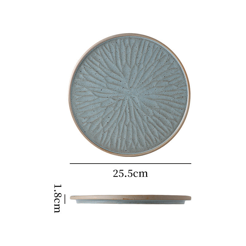 Stylishretro creative ceramic tableware kiln turned flat plate restaurant hotel stoneware western food steak plate japanese round plate