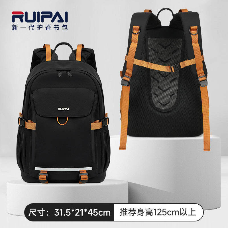 Rui brand student schoolbag simple girls new junior high school backpack large capacity men's and women's casual backpack