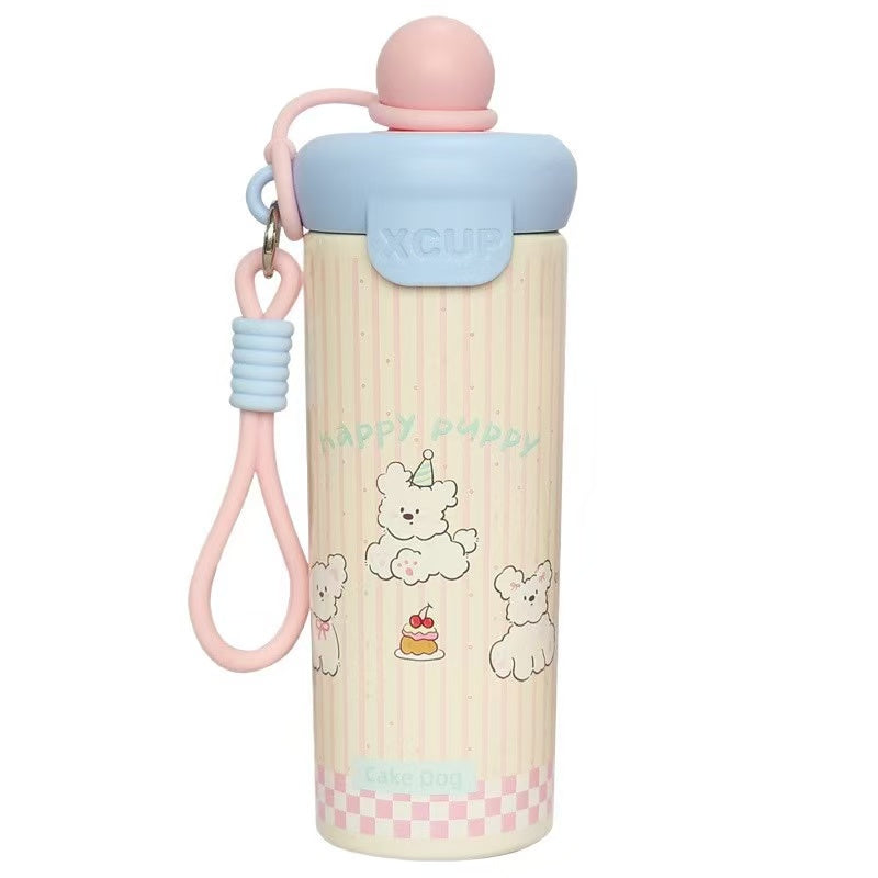 Cartoon floating ball thermos cup for girls, high-looking new arrival large-capacity water cup for students, straw cup wholesale