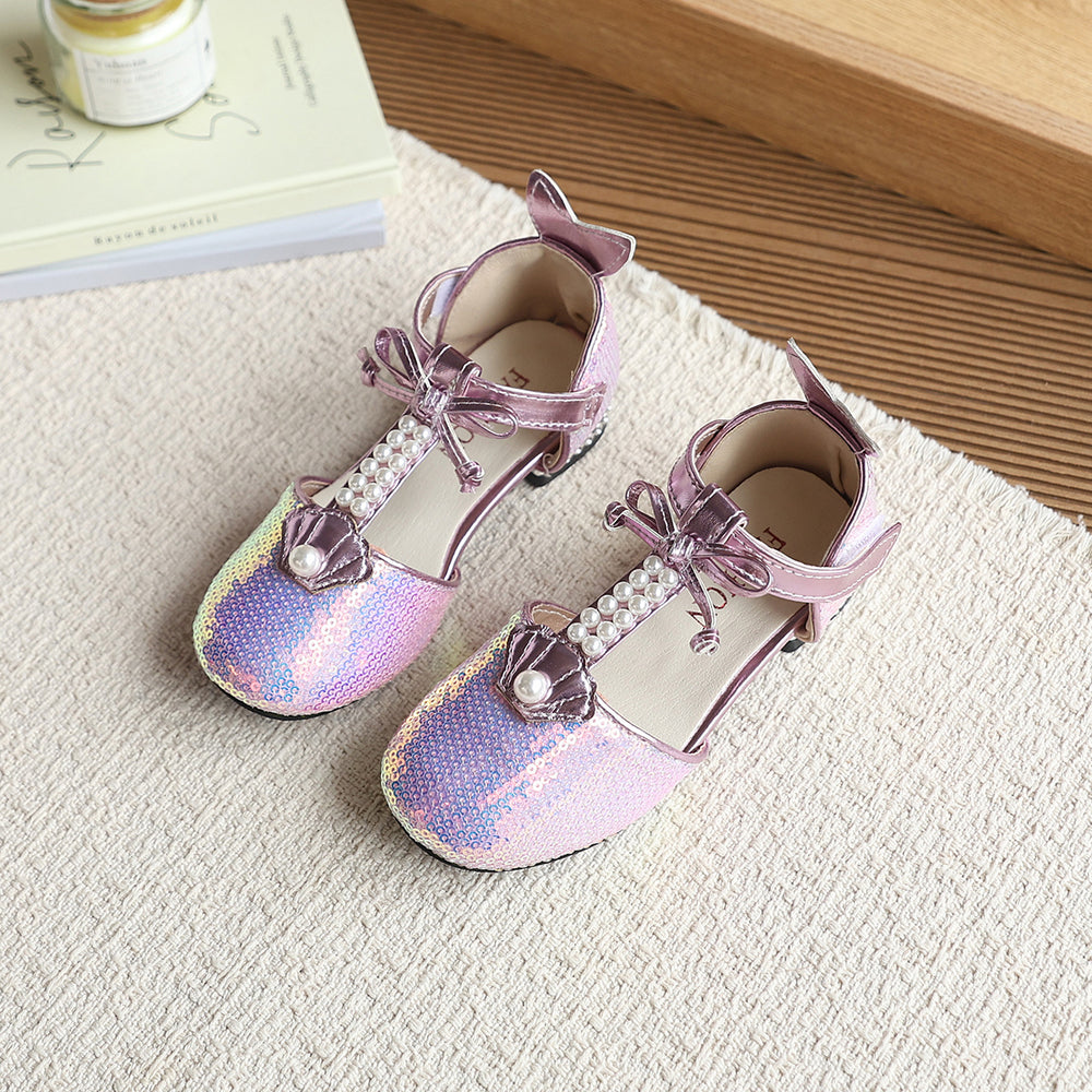 Girls' mermaid summer sandals - versatile soft sole, baby girl fashion runway bow princess sandals