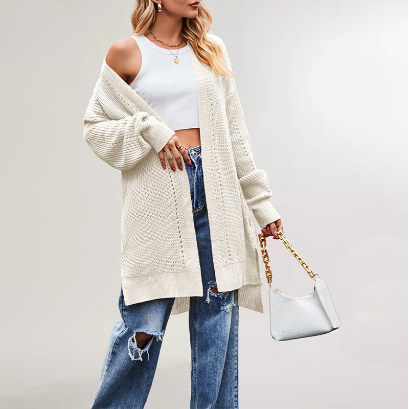 European and American  women's clothing winter and autumn 2025 new sweater independent station solid color loose coat pocket knitted cardigan