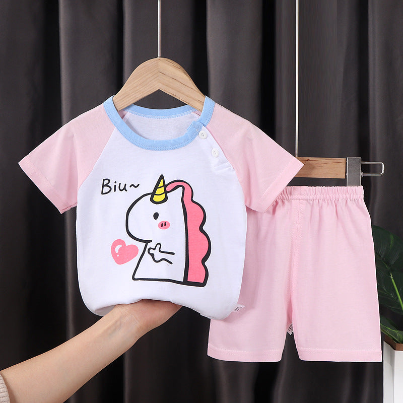 summer new arrival: 100% cotton kids' short-sleeve t-shirt and shorts set - korean style infant and toddler two-piece outfit