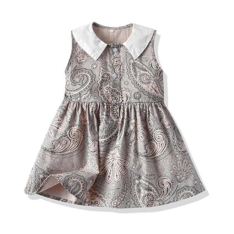 Girls' summer new sweet princess dress, kids' sleeveless floral print doll collar dress - wholesale & dropshipping available
