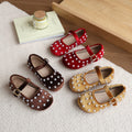 Vancahao girls' french round-toe flats with pearl detail -  spring new collection, soft sole, single strap, flat shoes