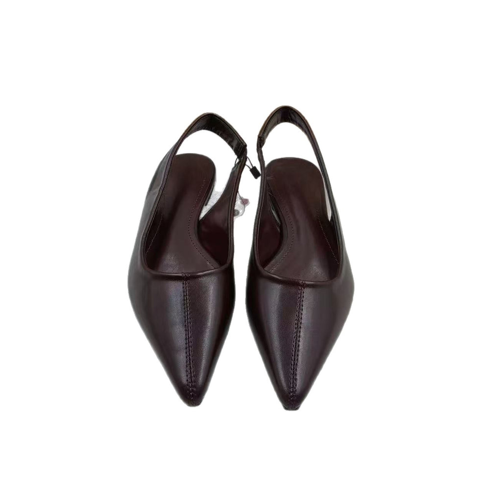 Za2025 winter new arrival: imported crinkled calfskin leather, minimalist comfort, pointed-toe, closed-toe, flat sandals for women