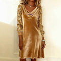 new european and american  cross-border women's velvet sequin patchwork long sleeve fashionable sexy elegant dress