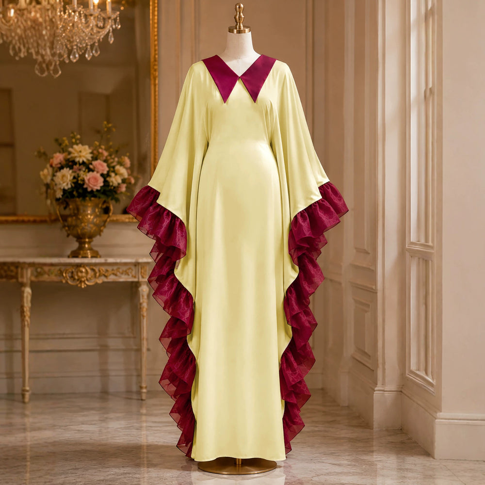 African plus size loose lapel batwing sleeve dress - tiered ruffle hem party bubu gown