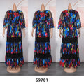 new cross-border spring/summer european and american style floral dress, african  fashion long printed dress