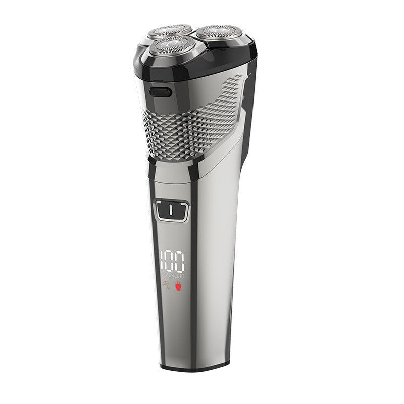 Full body washable electric shaver, rechargeable razor with floating triple-blade head, beard trimmer, 60-minute battery life