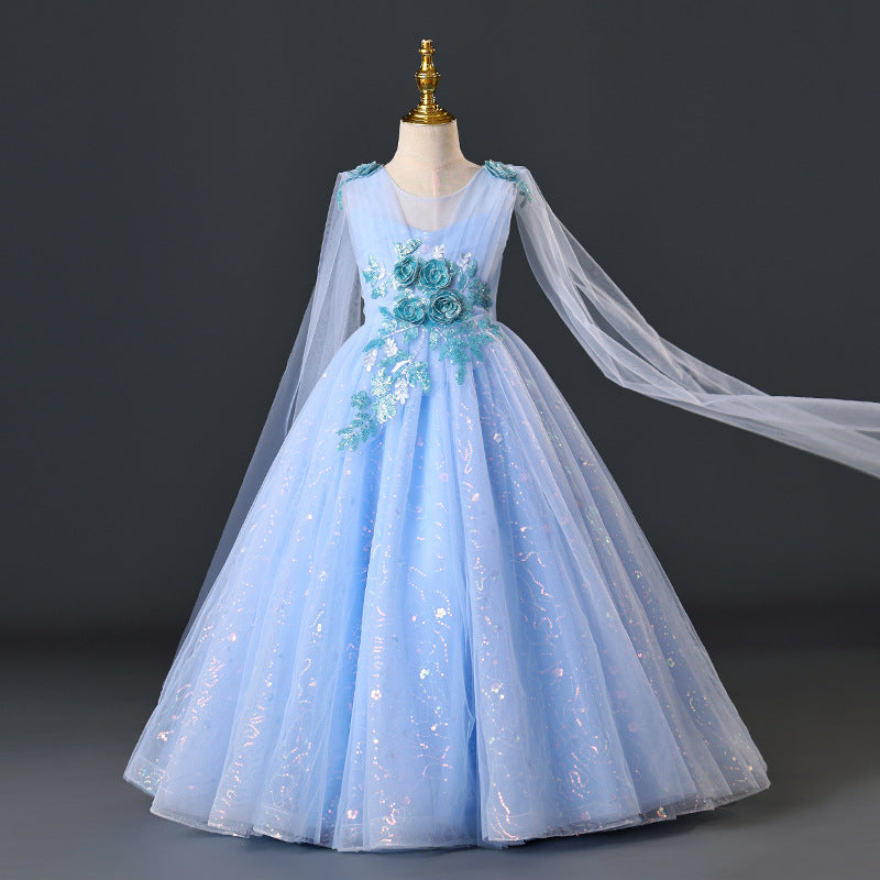 Girls' evening gown - high-end long formal dress for little girls, perfect for banquets, piano recitals, and children's fashion shows. cross-border e-commerce style