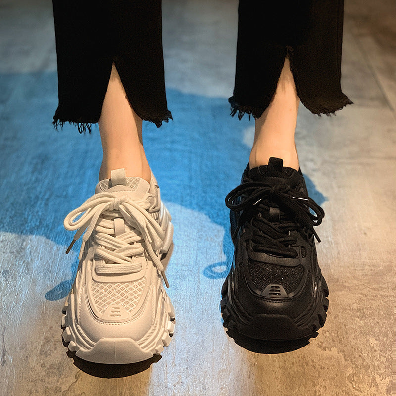 Women's chunky platform sneakers - 2026 new summer breathable mesh low-cut casual retro running shoes