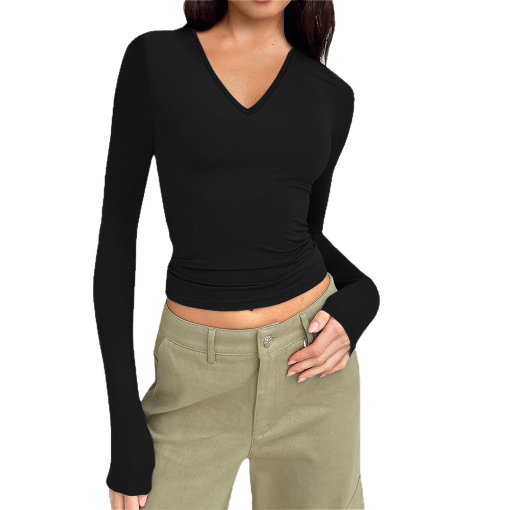 fall/winter new arrivals: european & american  style women's v-neck long sleeve basic slim-fit versatile t-shirt top