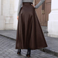 2-73187# cross-border european and american slimming look covering crotch mid-long a-line large swing pu leather skirt women's skirt long skirt